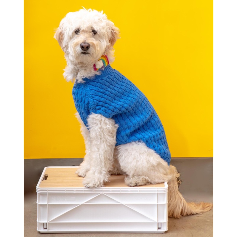 The Uptown Cable Knit Sweater in French Blue American Cotton (Made in NYC) (FINAL SALE)