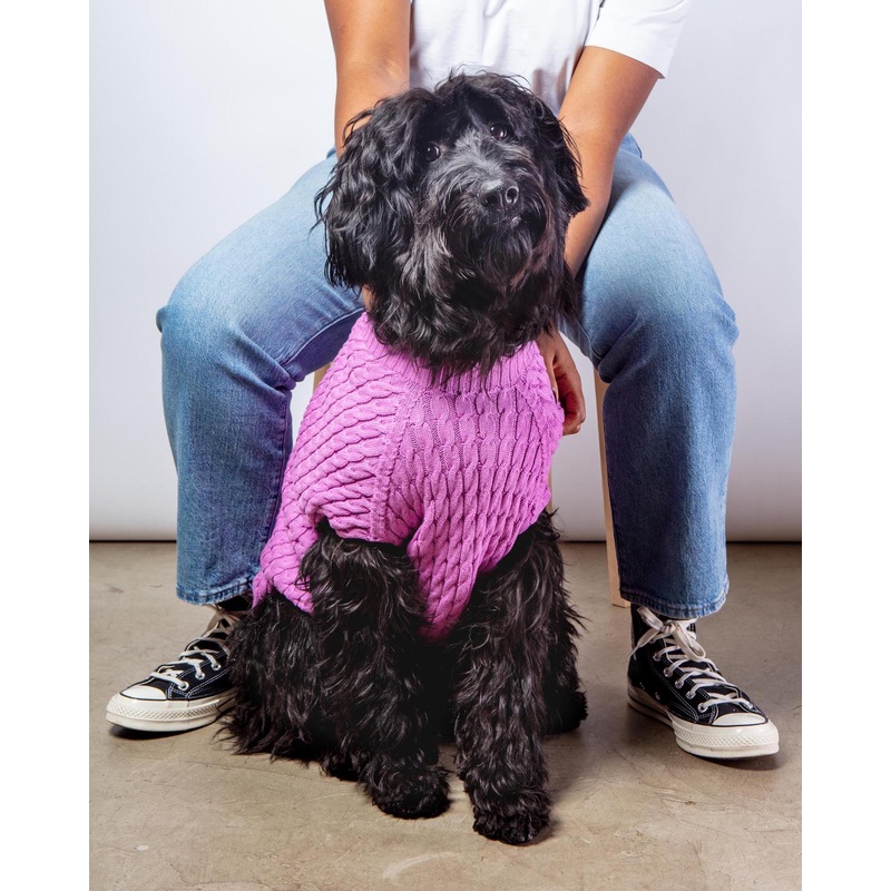 The Uptown Cable Knit Sweater in Radiant Orchid American Cotton (Made in NYC) (FINAL SALE)