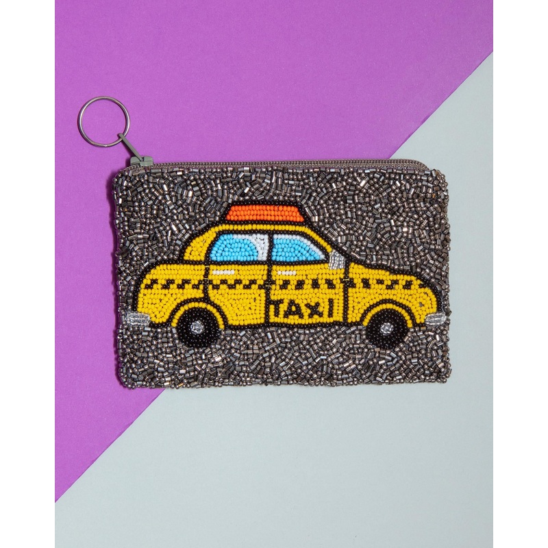 Dog NYC Beaded Coin Purse w/ Taxi