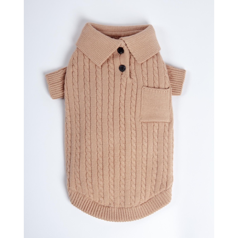 Polo Knit Dog Sweater in Camel