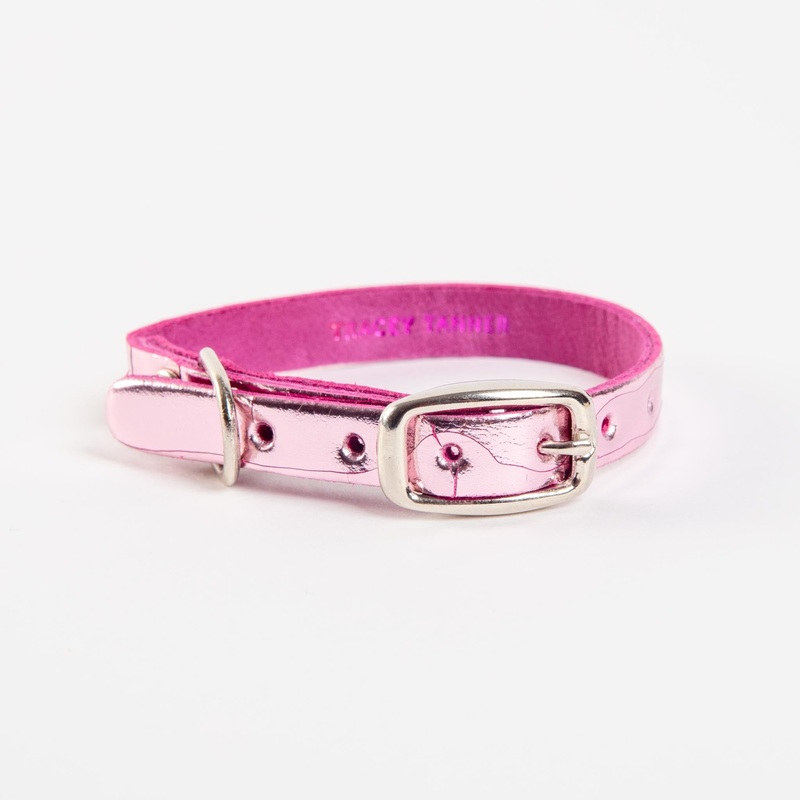 The Cleo Leather Tag Collar in Baby Pink Crackle (DOG & CO. Exclusive)
