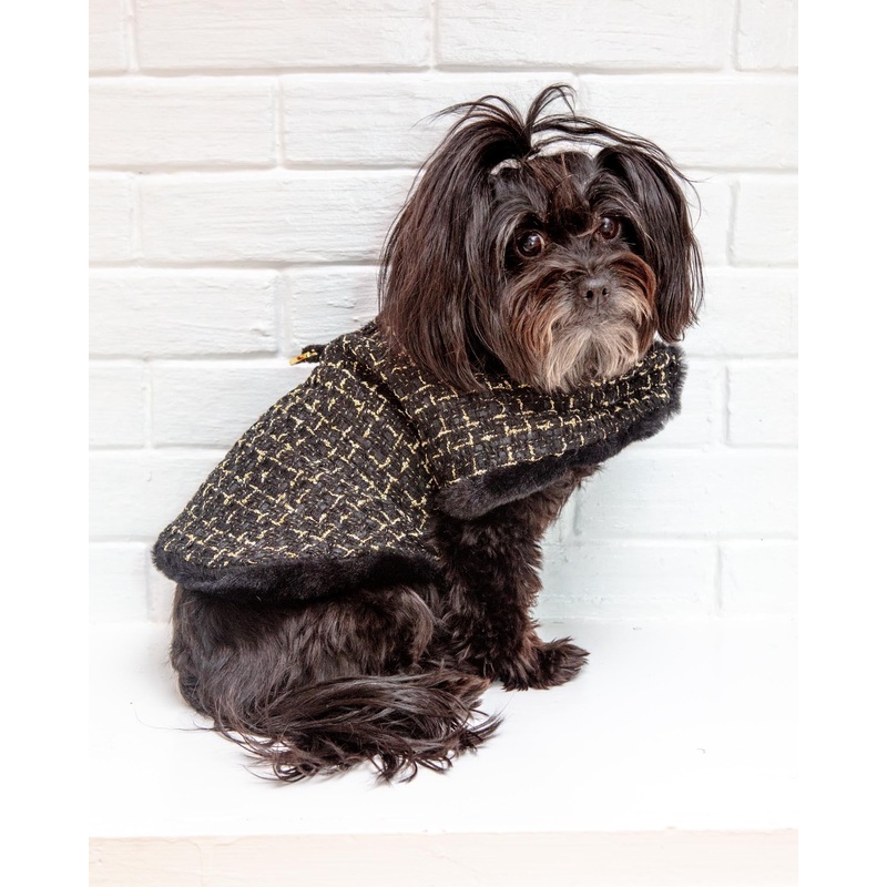 Chantel Tweed Dog Coat in Black (FINAL SALE)
