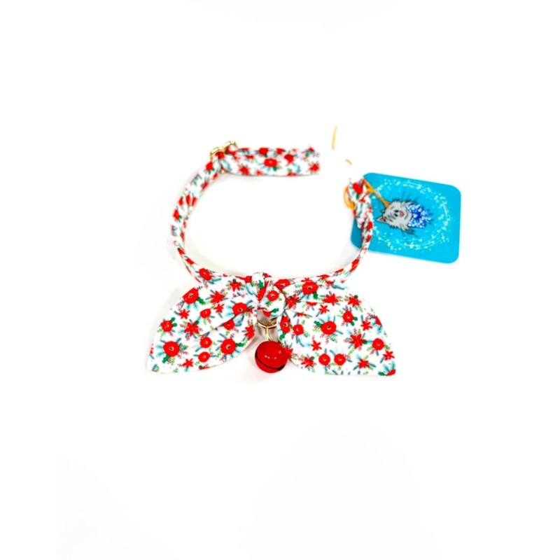 Christmas Floral Cat Collar and Bowtie Set  (Made in the USA)