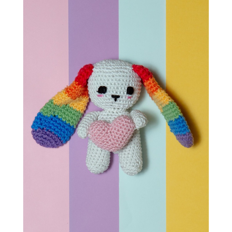 Rachel the Rainbow Rabbit Cotton Knit Dog Toy