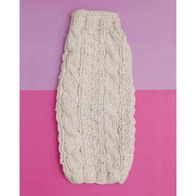 Cable Knit Wool Dog Sweater in Natural
