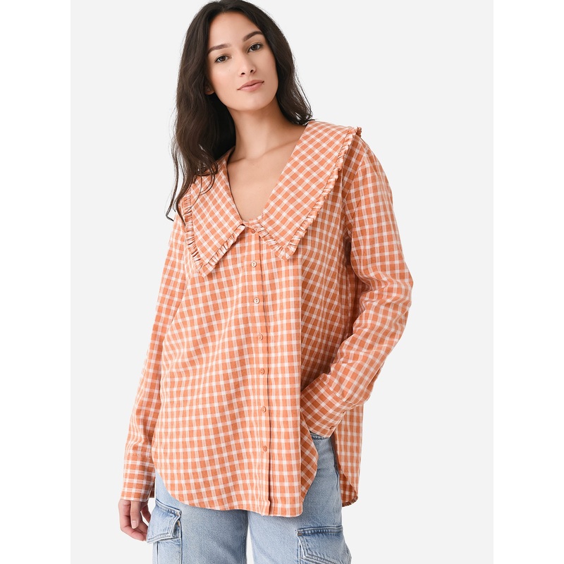 English Factory Women’s Check Ruffled Collar Shirt