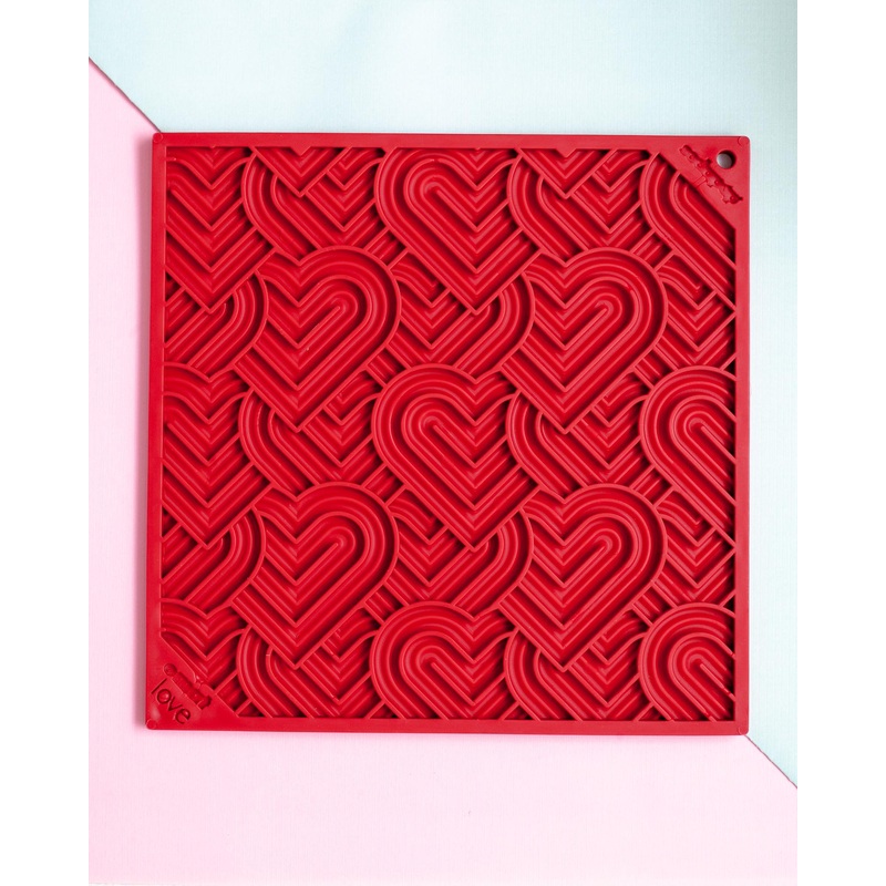 Hearts Dog Lick Mat in Red (Made in the USA)