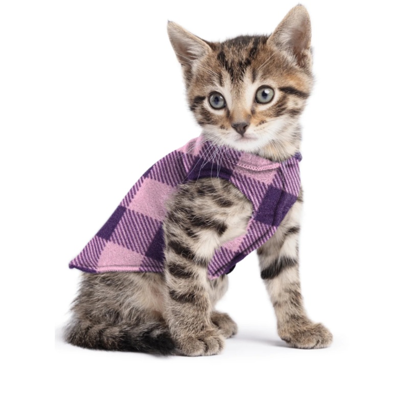 Pullover Stretch Dog Fleece in Pink and Purple Rose Buffalo Plaid (Made in the USA)