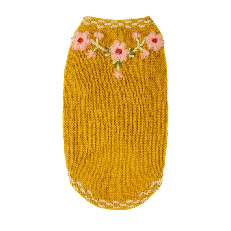 Yellow Floral Eileen Hand Embroidered Knitted Wool Dog Sweater
