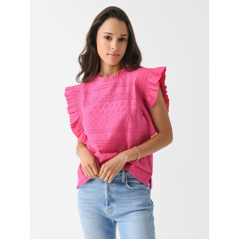 English Factory Women’s Ruffle Sleeve Embroidered Cotton Top