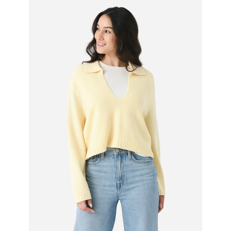 Leset Women’s Zoe Crop V-Neck Polo Sweater