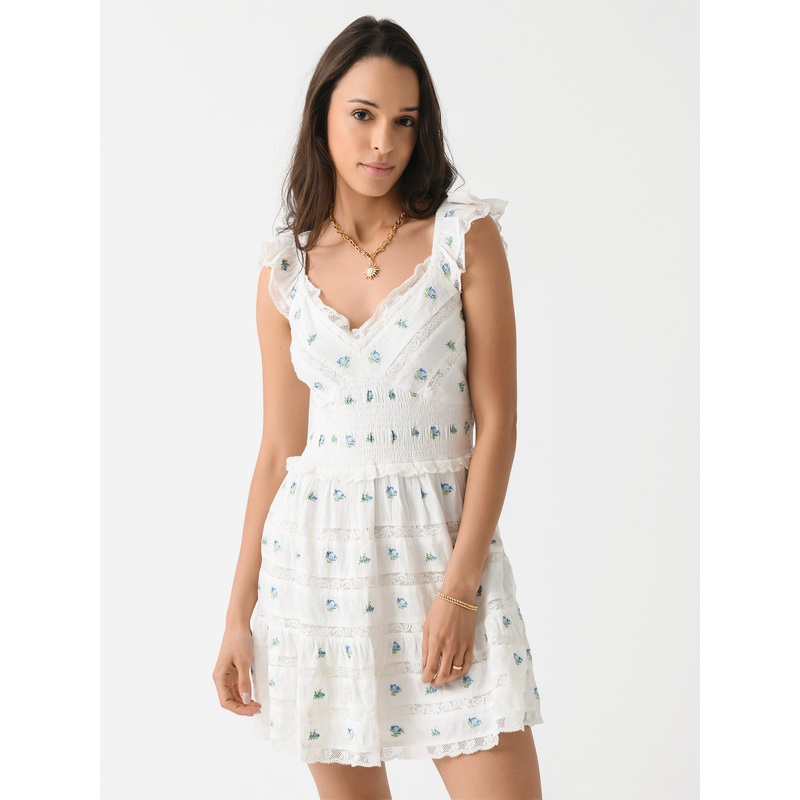 LoveShackFancy Women’s Finny Cotton Ikat Floral Mini Dress