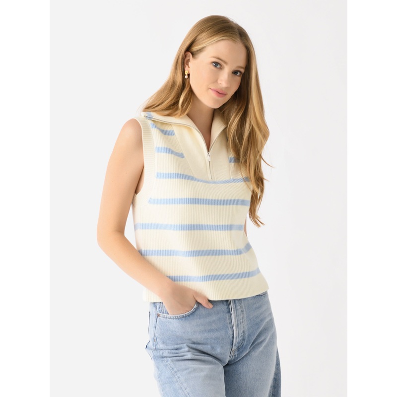 English Factory Women’s Striped Half-Zip Knit Vest
