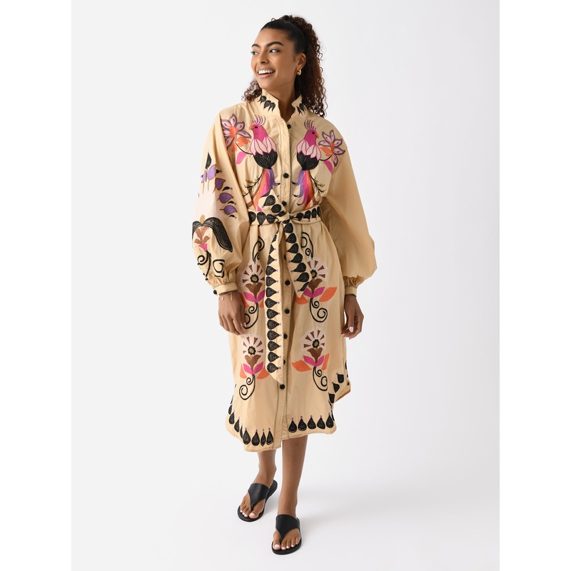 Farm Rio Women’s Flower Bird Embroidered Midi Dress