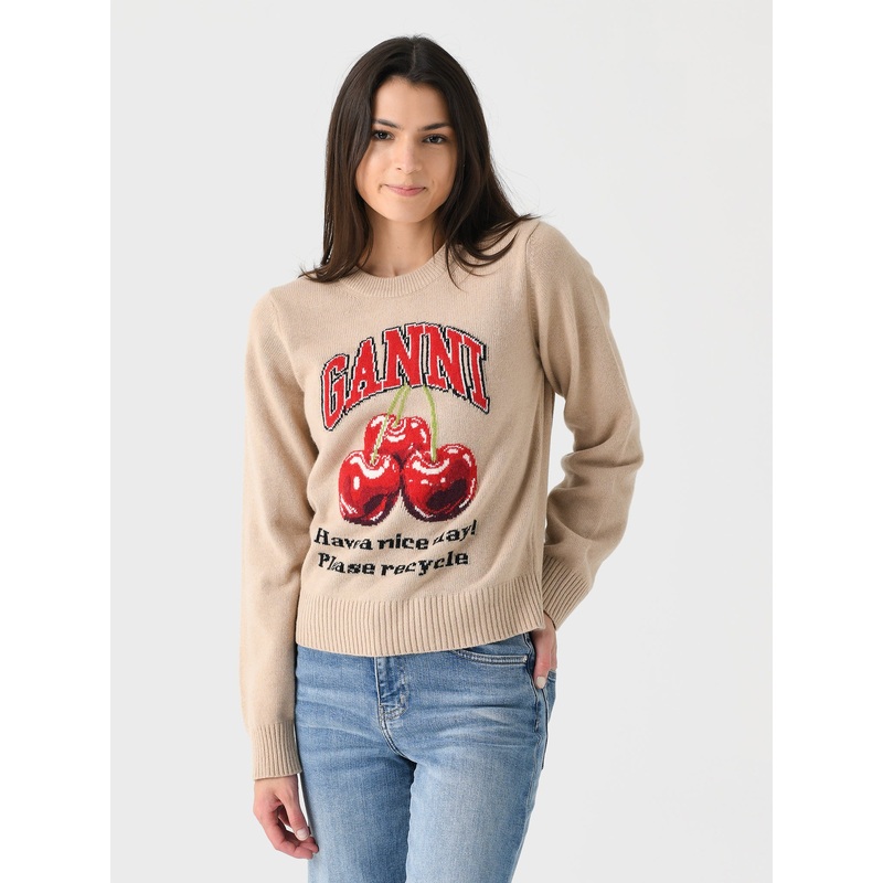 GANNI Women’s Graphic Cherry O-Neck Pullover
