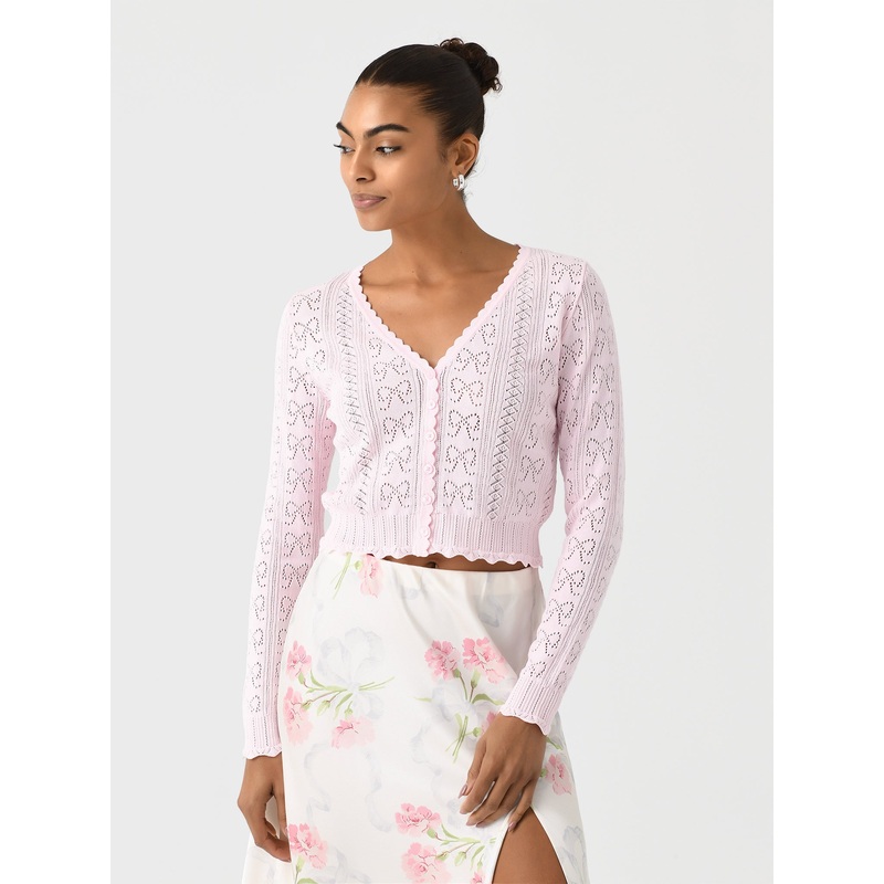 LoveShackFancy Women’s Petra Bow Pointelle Cardigan
