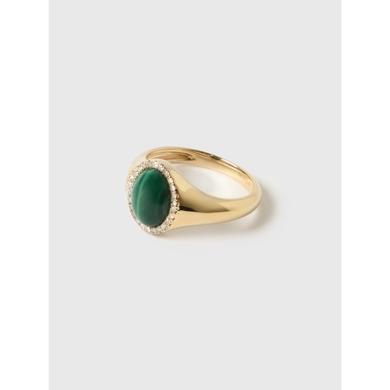 EF Collection Diamond + Malachite Cabochon Signet Ring