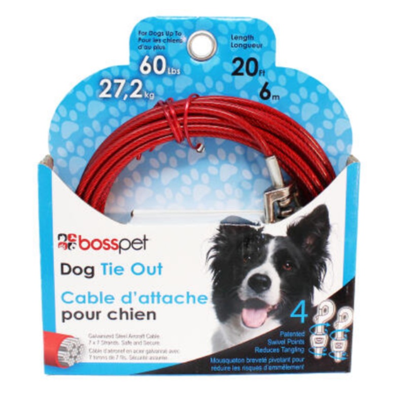 Boss Pet 20′ Tie-out w/ Spring Large 60#