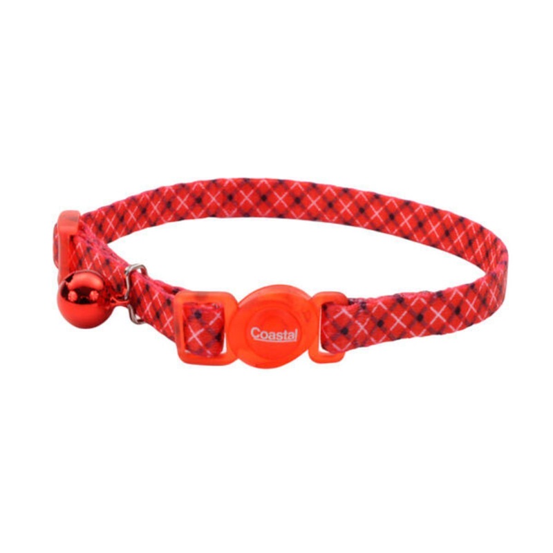Coastal 3/8 Safe Cat Collar Red Plaid 8-12