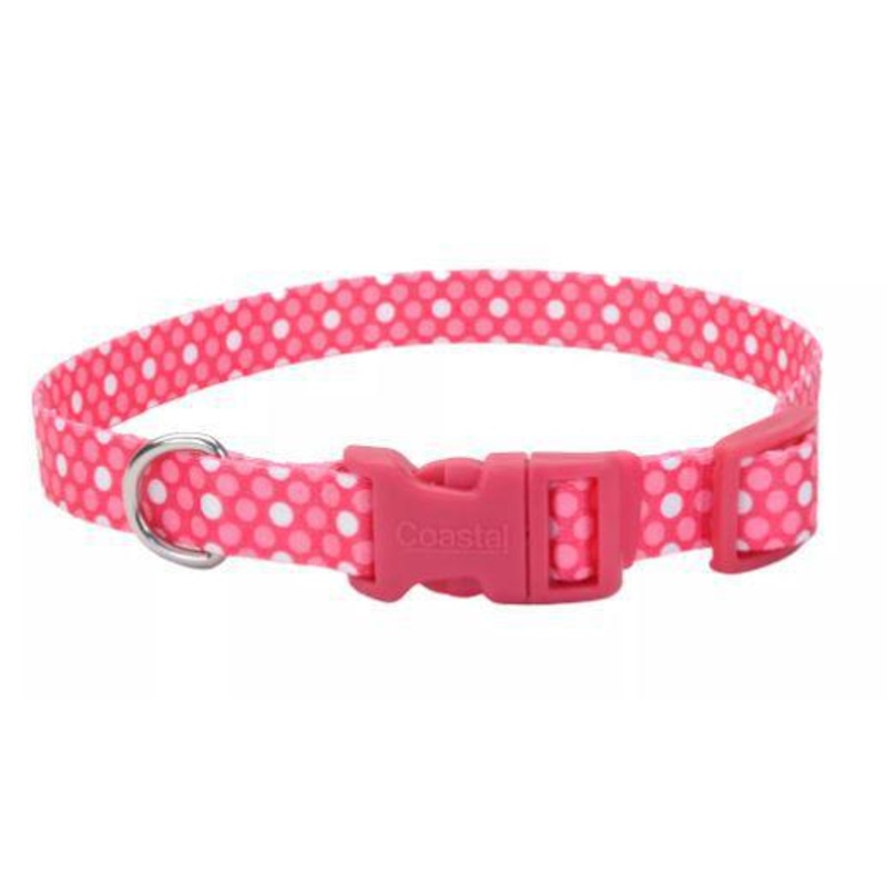Coastal 5/8 Adj. Collar Pink Dots 10-14