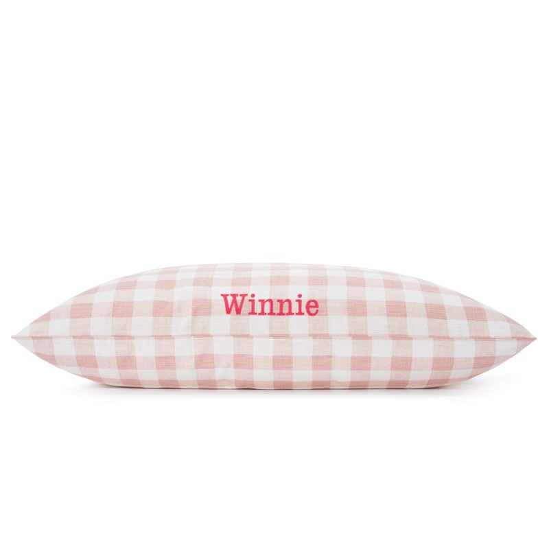 Blush Pink Gingham Check Dog Bed