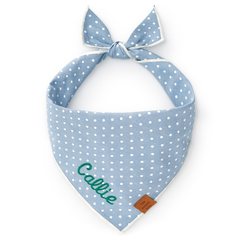 Chambray Dots Dog Bandana|S – up to 13|M – up to 18|L – up to 26