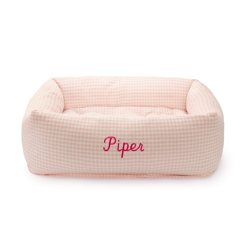 Blush Pink Gingham Bolster Dog Bed