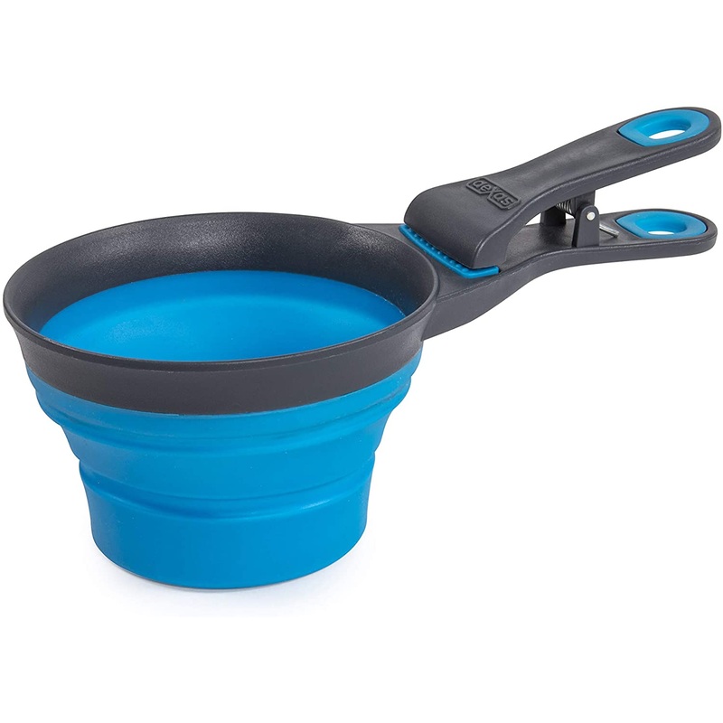 Collapsible Pet Food Scoop|Gray 1/2 cup|Gray 1 cup|Gray 2 cups|Blue 1/2 cup|Blue 1 cup|Blue 2 cups|Fuchsia 1/2 cup|Fuchsia 1 cup|Fuchsia 2 cups