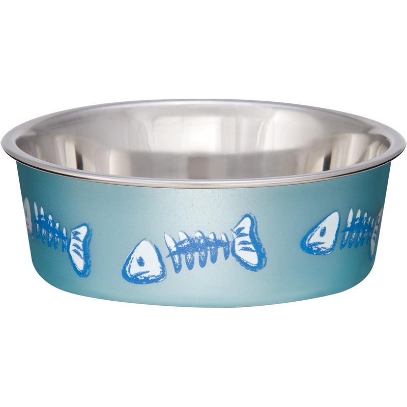 Bella Matte and Stainless Steel Cat Dish, Blue Fish