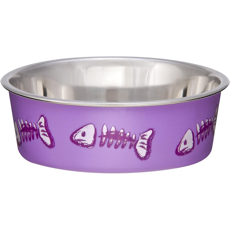 Bella Matte and Stainless Steel Cat Dish, Purple Fish