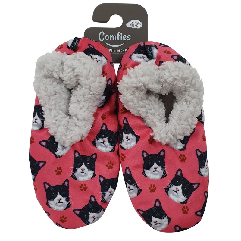 Cat (Black & White) Slippers – Comfies