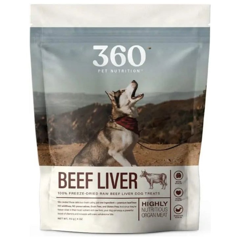 360 Pet Nutrition Beef Liver Grain-Free Raw Freeze-Dried Dog Treats 4oz