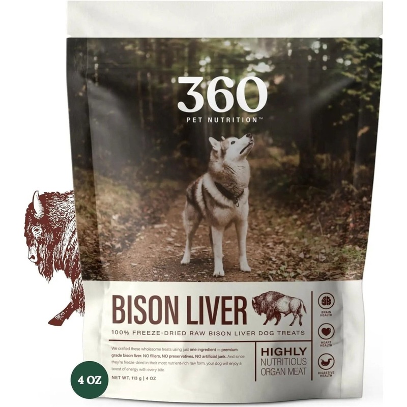 360 Pet Nutrition Bison Liver Grain-Free Freeze-Dried Dog Treats 4oz