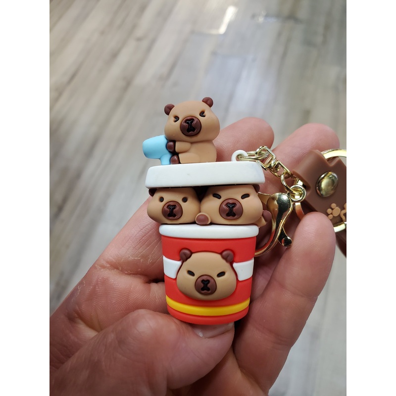 Capybara Bag Clip w/Keychain|On Scooter|Dringing with straw|Sleeping on the moon|4 in a coffee cup|Riding a flamingo|McDonalds gear
