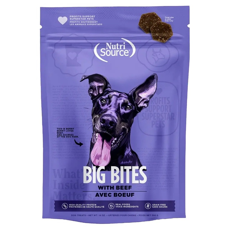 NutriSource Big Bites Grain Free Beef Dog Treats 14 oz