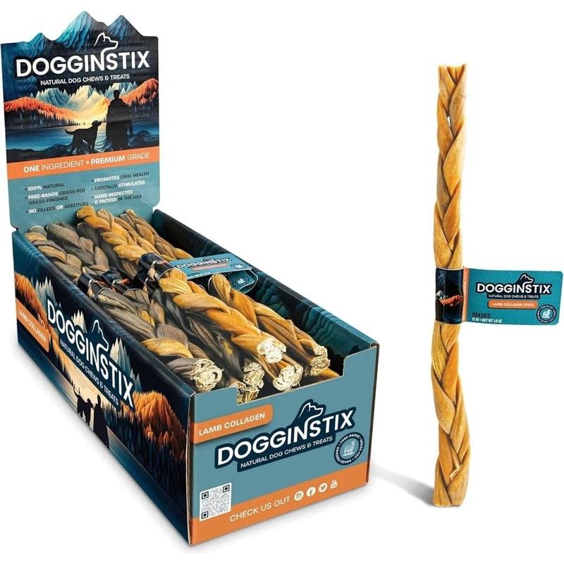 Dogginstix Braided Lamb Collagen Sticks Dog Chew