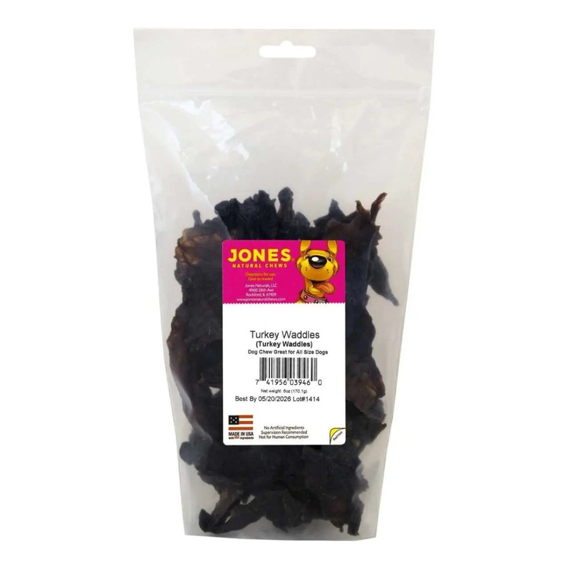 Jones Natural Chews Turkey Waddles  100% USA-Sourced, Single-Ingredient Dog Treats 6oz