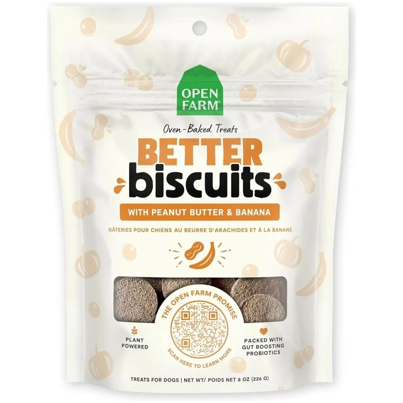 Open Farm Better Biscuits Peanut Butter & Banana Oven Baked Dog Treats 8 oz