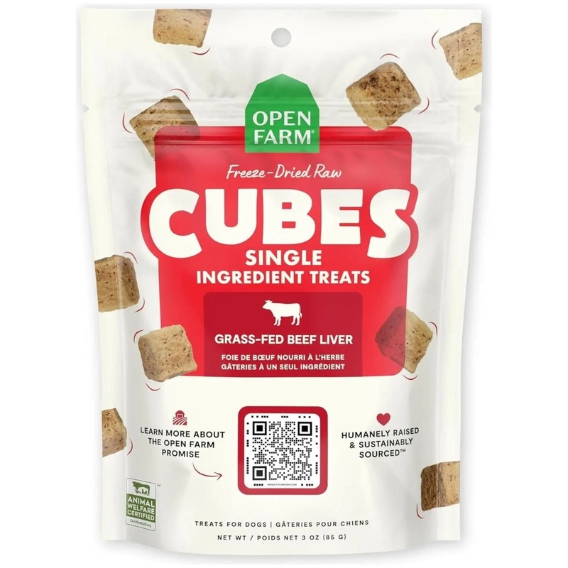 Open Farm Freeze Dried Raw Single Ingredient Beef Liver Cubes Dog Treats 3 oz