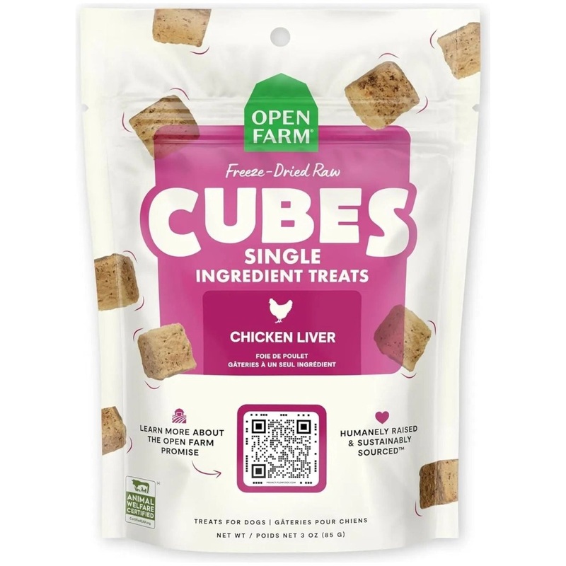 Open Farm Freeze Dried Raw Single Ingredient Chicken Liver Cubes Dog Treats 3 oz