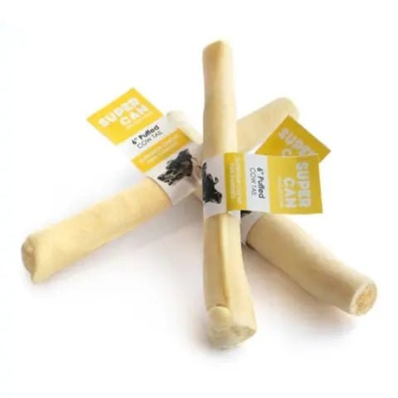 Supercan Bullysticks 6 White Cow Tail Best Dental Chews for Dogs 50 ct