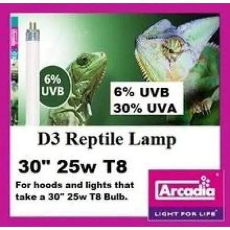 Arcadia T8 6% D3 Reptile Lamp 30 25 watt **New ODD size for Exo Terra Hoods