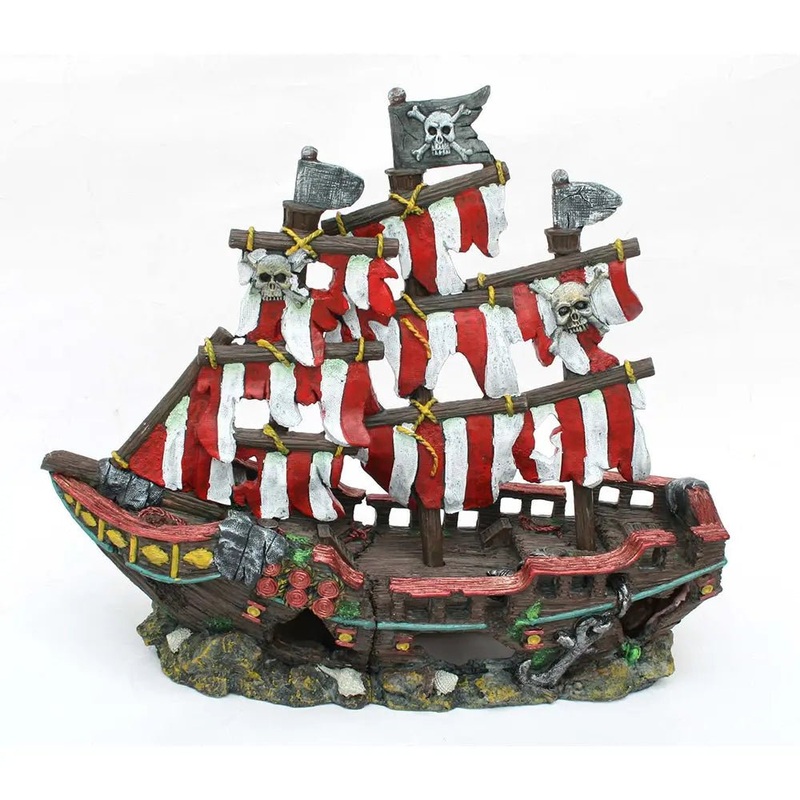 Penn Plax Striped Pirate Shipwreck  Aquatic Decor