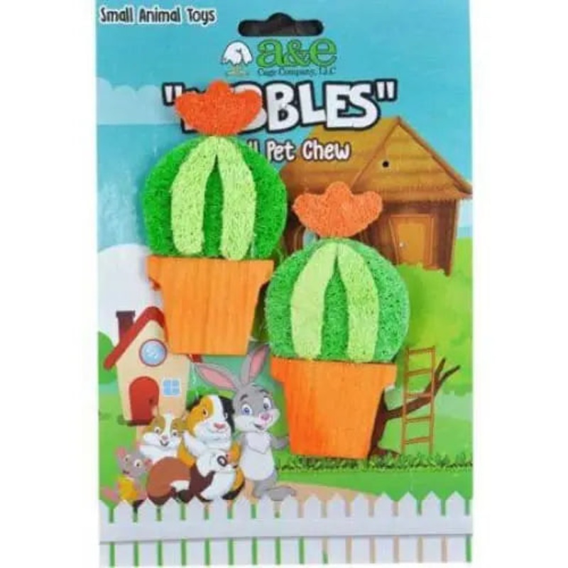 AE Cage Company Nibbles Barrel Cactus Loofah Chew Toy with Wood