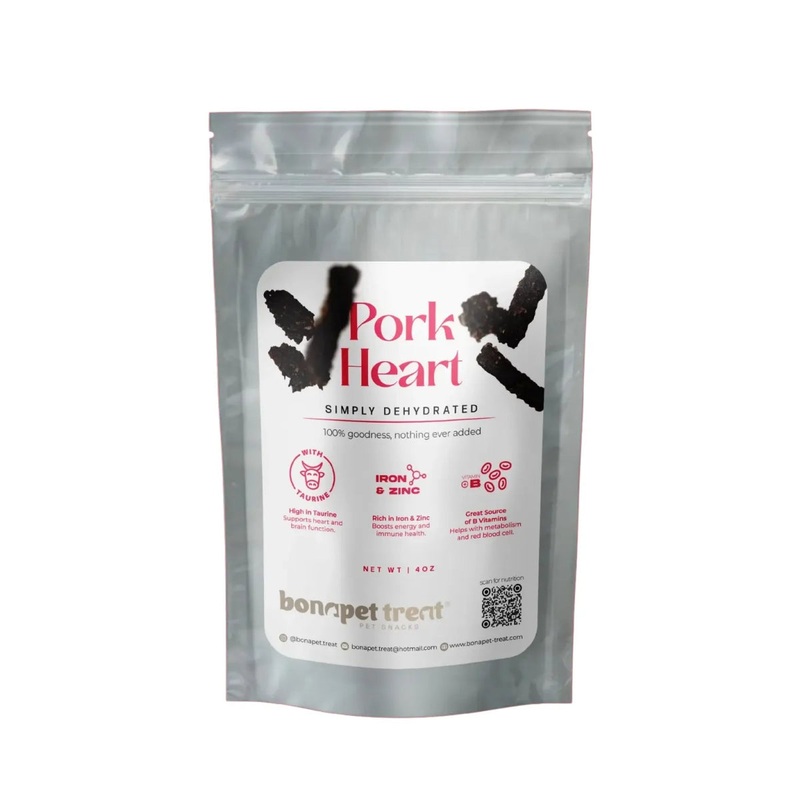Bonapet Pork Heart Dog Treat  Protein-Packed & All-Natural  4 oz