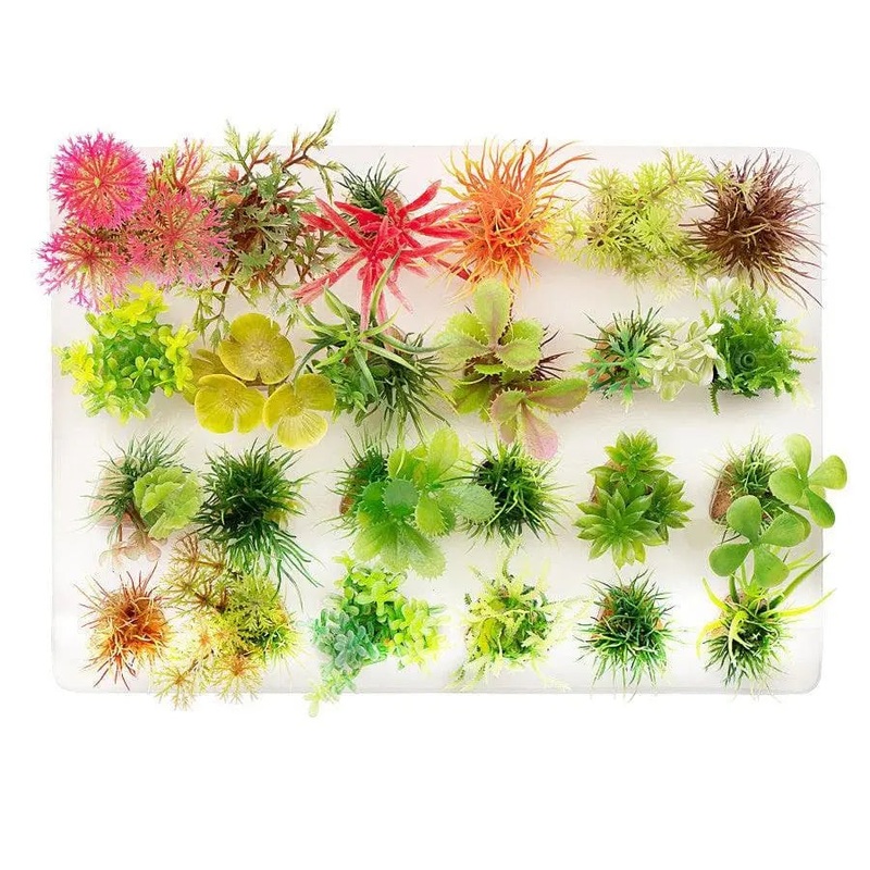 Aquatop Boxed Plastic Aquarium Plants Assorted Multi-Colored Assorted 24 pk
