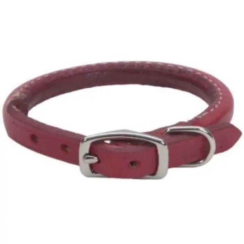 Circle T Oak Tanned Leather Round Dog Collar – Red