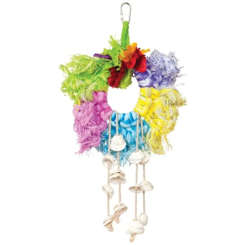 Calypso Creations Ropes and Shell Ring Bird Toy Multi-Color 5 In X 12 in, Large