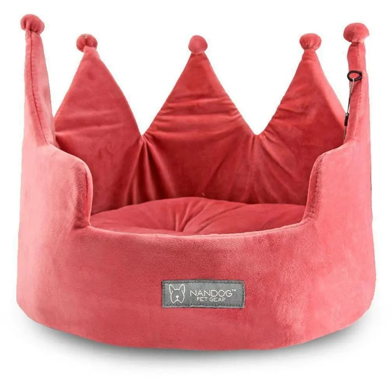Crown Dog Bed Micro Plush Pink