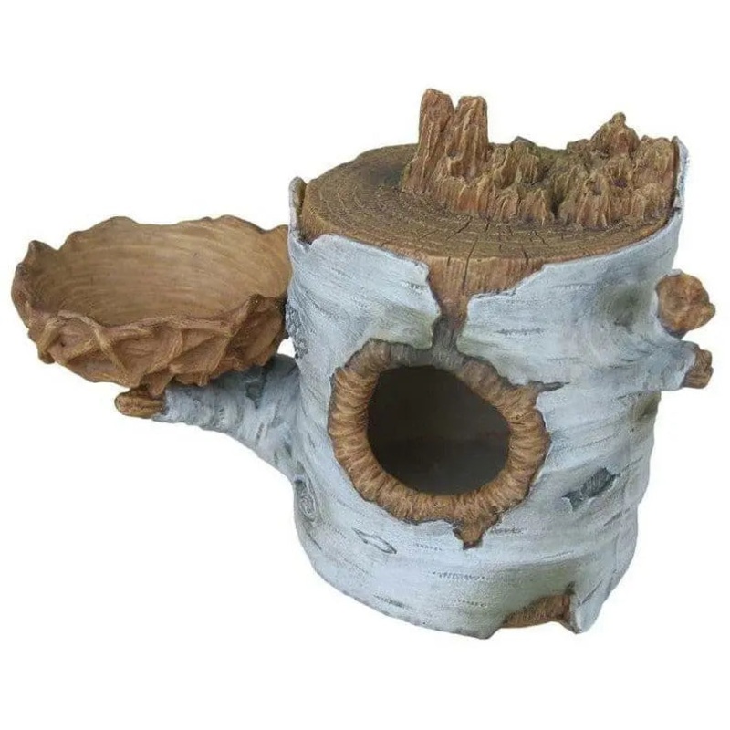 Weco Products Wecorama Sleepy Hollows Birch Den Lodge Terrarium Ornament with Feeder Lodge with